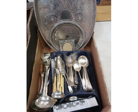 Fiddle pattern silver plated ladle, Finnigans Old English pattern ladle, other Fiddle pattern flatware, oval plated gallery t