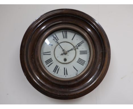 Early 20th C wall clock with circular Roman dial and moulded door, single train movement 