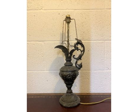 Cast metal table lamp in the form of a Roman ewer H55cm 
