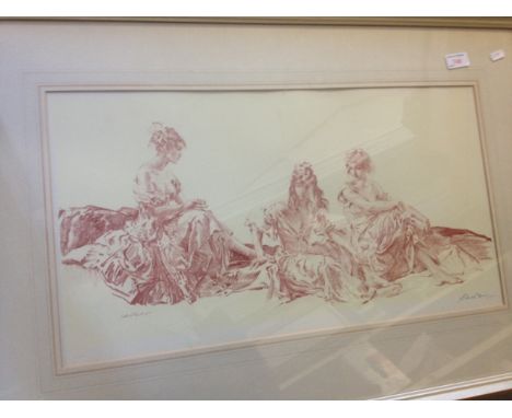 WILLIAM RUSSELL FLINT PRINT - THERESA YPLANDE AND ANNA MARIE SIGNED IN PENCIL 33CM X 60CM      N1