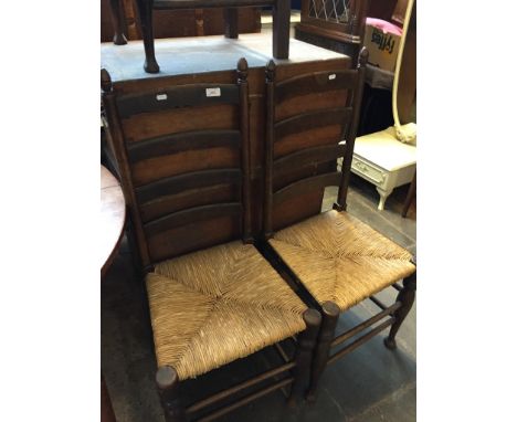 THREE RUSH SEATED LADDER BACK CHAIRS. W48CM