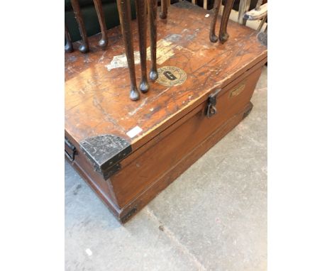 METAL BOUND PINE SHIPPING TRUNK. L86CM