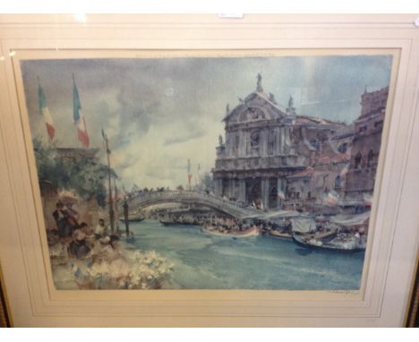 WILLIAM RUSSELL FLINT PRINT OF VENICE 50CM X 64CM SIGNED IN PENCIL     N1