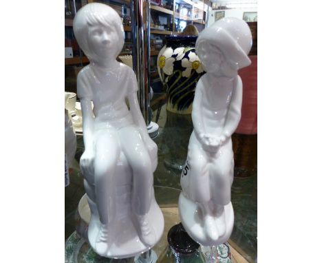 Two Pauline Shone for Spode, white figurines Micheal and Joanna, H ~ 21cm