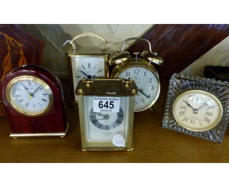 Five quartz clocks including Astral carriage clock
