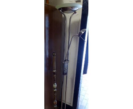 Steel uplighter with reading lamp and a brass and onyx standard lamp