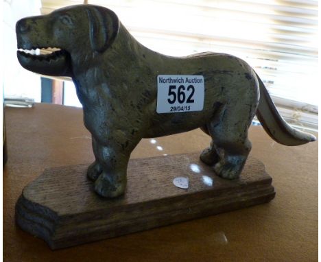 Iron dog nutcracker on wooden mount, H ~ 15cm