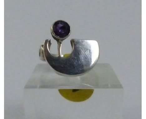 Silver amethyst modern retro ring, size K