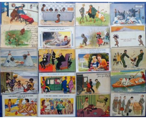 Postcards, a comic selection of approx. 60 cards inc. Cricket (15). Artists inc. Rowntree, Browne, Kinsella, Thackeray, Brads