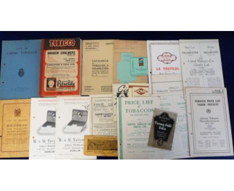 Tobacco advertising, a selection of various items, mostly price lists, 16 items inc. price lists for UTC South Africa, W &amp