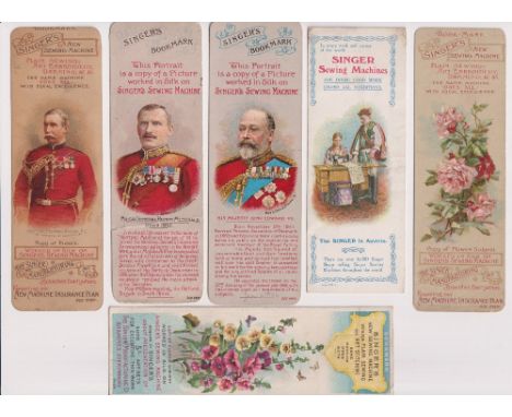 Trade cards, Singer, six bookmarks, 'The Singer in Austria' (gd), Flower Subject - Roses (gd), Flower Subject - Flowers Worke