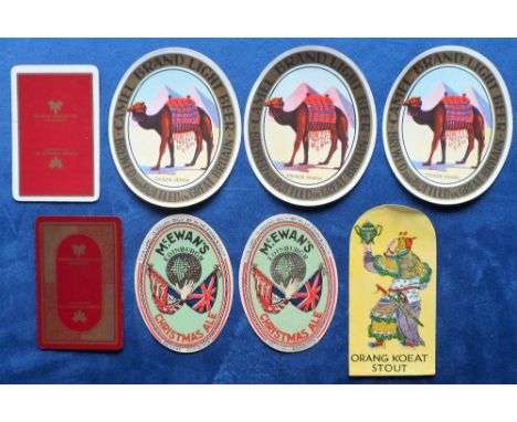 Beer labels, McEwan &amp; Co Ltd, 5 vertical oval labels, Camel Brown Light Beer (105mm high) (x 3 same), Christmas Ale (92mm