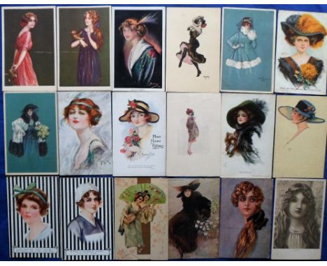 Postcards, a glamour selection of approx. 38 cards inc. Tuck published set of 6 Asti Series No 6295 (ex). Other artists inc. 