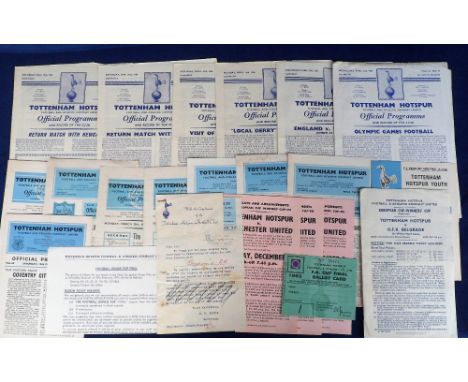 Football, a selection of Tottenham related items inc. programmes, flyers, 1962 FAC Final ballot card, European Match and flye