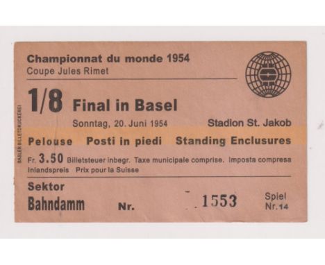 Football ticket, World Cup 1954, Hungary v Germany 20 June Group Match score 8-3 to Hungary (vg)