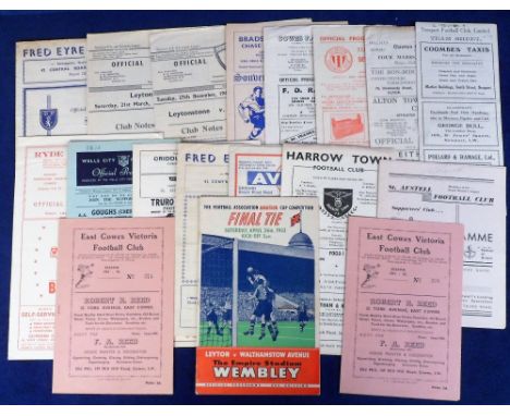 Football programmes, a collection of 18 Non-League programmes 1940/60's inc. FA Amateur Cup Final 1952 Leyton v Walthamstow, 