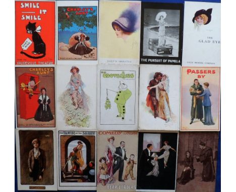 Postcards, a good selection of approx. 24 Theatre advertising cards for plays performed at London &amp; Provincial theatres. 