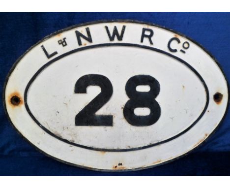 Railwayana, a cast iron oval London &amp; North Western Railway Co. bridge plate No.28. Approx. size 46 x 31 cms. (gd with so