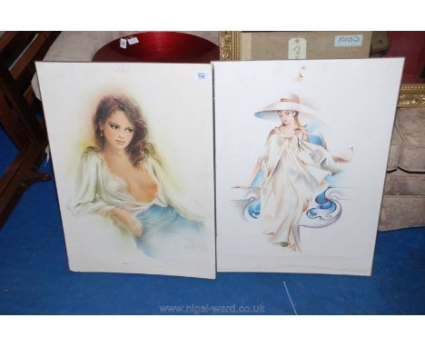 Two large prints on board : Alessandra by Sara and a Lady with a revealing blouse by Blanc.