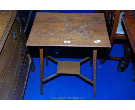 A rectangular Oak occasional table with under shelf, 21" x 15" x 27" high.