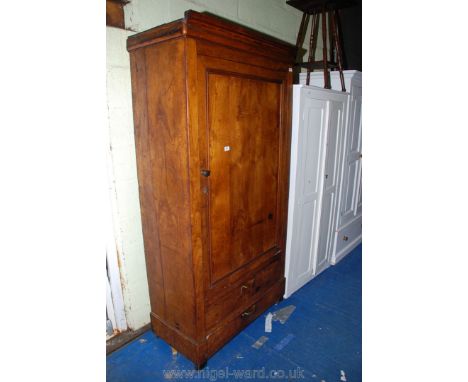 An antique Satinwood three-shelf single-doored cupboard with two drawers to the base, 38" x 77" x 18" deep.