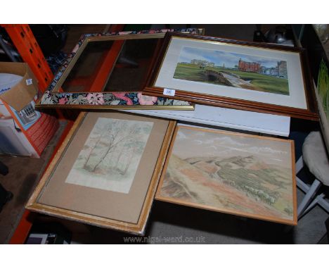 A modern mirror, print/golf and watercolours.