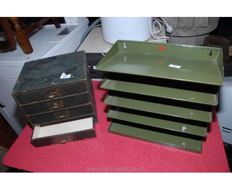 Metal wall hanging Veteran Series filing shelf and a wooden four-drawer stationery box.