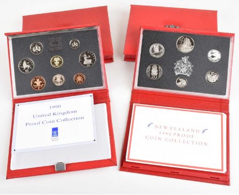 Three Royal Mint 1990 Proof Coin Collections and a 1990 New Zealand Proof Coin Collection (4). Three Royal Mint 1990 United K