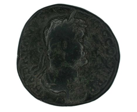 Hadrian (AD 117-38), Brass Sestertius. Hadrian (AD 117-38), Brass Sestertius (32mm, 21.6g), Rome A.D. 136, Laureate head r. R