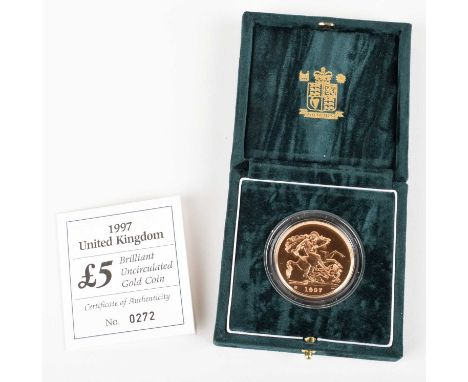 Queen Elizabeth II, Brilliant Uncirculated Five Pounds, 1997. Queen Elizabeth II, Brilliant Uncirculated Five Pounds, 1997, O