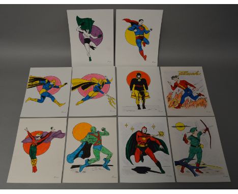 10 Good quality pen and ink DC comics fan artwork cards all signed "TP 2002/2003" by Tom Paterson.