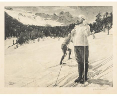                     MAENNCHEN,             Albert(1873 Rudolstadt - 1935 Berlin)    3 gleiche Darstellungen mit Skifahrenden3