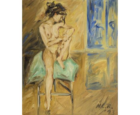                     RIBBE,             Hans Christian(* 1963 Berlin)    Sitzender Akt "Gabriele"Acryl/Leinwand. Rechts unten 