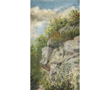   FEDDERSEN,  Hans Peter d.J.(1848 Wester-Schnatebüll - 1941 Kleiserkoog) Sonnige FelsenlandschaftÖl auf Holz. Undeutlich mon