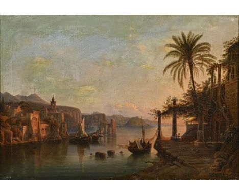             "Am Comer See"Öl/Leinwand. Italien. Unsigniert, verso jünger als "Heinrich Jäckel" bezeichnet/betitelt. 19. Jh. 4