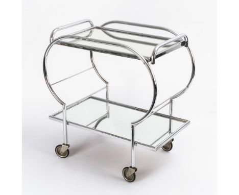 Art-déco-Servierwagen. 20. Jh.             Metall, Glas. Ca. 68 x 65 x 40 cm.             Rollbarer Teewagen (sogenannte Dess