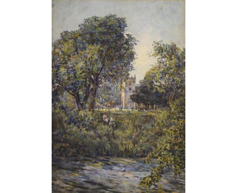                     LEECH,             Beatrice M. Seccombe(* 1880)    Landschaft mit Kirche und StaffageAquarell. Links unte