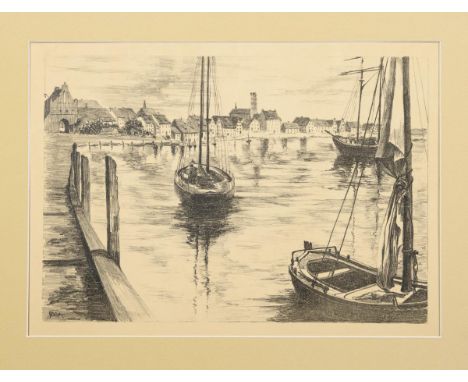                     GEIBEL,             Margarete(1876 Weimar - 1955 Weimar)    Ansicht des Hafens in WismarLithografie. Im D