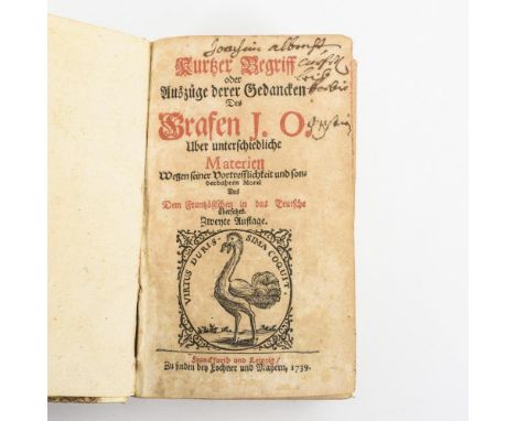                     (OXENSTIERNA,             Johan Turesson)    "Kurtzer Begriff oder Auszüge derer Gedancken Des Grafen J.O