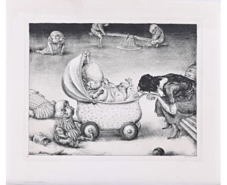                     WEBER,             Andreas Paul(1893 Arnstadt - 1980 Schretstaken)    "Nach uns die Mutation"Lithografie.