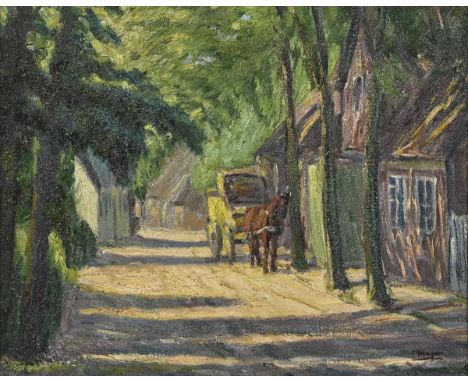                     HAGER,             M.    DorfstraßeÖl/Leinwand/Karton. Rechts unten signiert. 40 x 50 cm. Gerahmt : 50 x 
