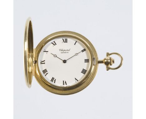             Flache Savonnette in Gold. CHOPARD. Referenz-Nr. V 3014, Gehäuse-Nr. 156629. 750er Gelbgold (18 ct). ø 42 mm, Höh