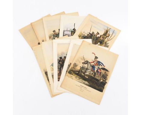 10x Militärdarstellungen. Fast alle mit Blindstempel "H.A. Eckert, Chr. Weiß". Um 1830.                     ECKERT / MONTEN /