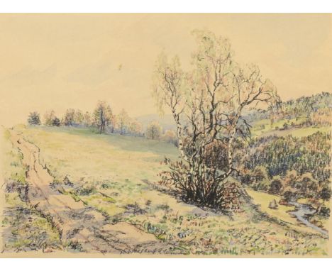                     KLEMM,             Walther(1883 Karlsbad - 1957 Weimar)    Landschaft mit BirkenAquarellierte Lithografie