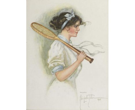                     FIDLER,             Alice Luella(1883 - ?)    Junge Dame mit TennisschlägerFarblithografie. Im Druck dati