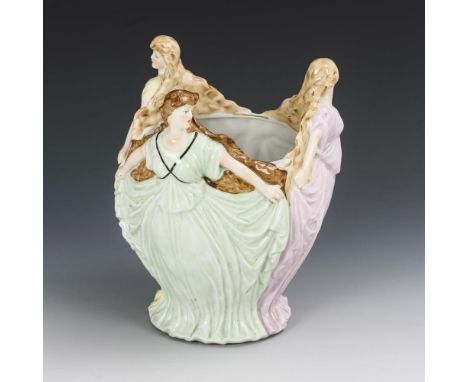 Figürlicher Cachepot. Schierholz. Stempelmarke, 2. H. 20. Jh.             Polychrom bemalt. H 23 cm.             Blumenüberto