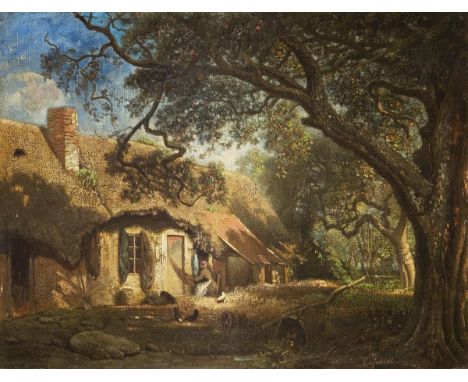                     DESJOBERT,             Eugéne(1817 Châteauroux - 1863 Paris)    Bauernhaus im Sonnenlicht unter BäumenÖl 