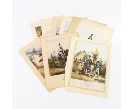 10x Militärdarstellungen. Fast alle mit Blindstempel "H.A. Eckert, Chr. Weiß". Um 1830.                     ECKERT / MONTEN /