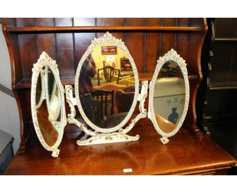 A French style triptych dressing table mirror