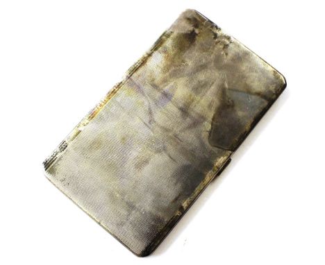 A silver engine turned cigarette case, the interior with engraved presentation inscription, Birmingham 1935